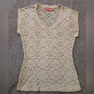 Wish Lace Short Sleeve Top Cream Size XS